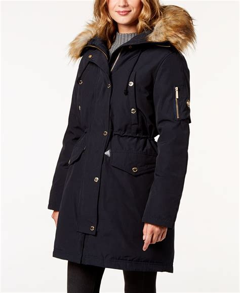 michael michael kors faux fur-trim hooded parka colour review|Benson Faux Fur Trim Woven Parka .